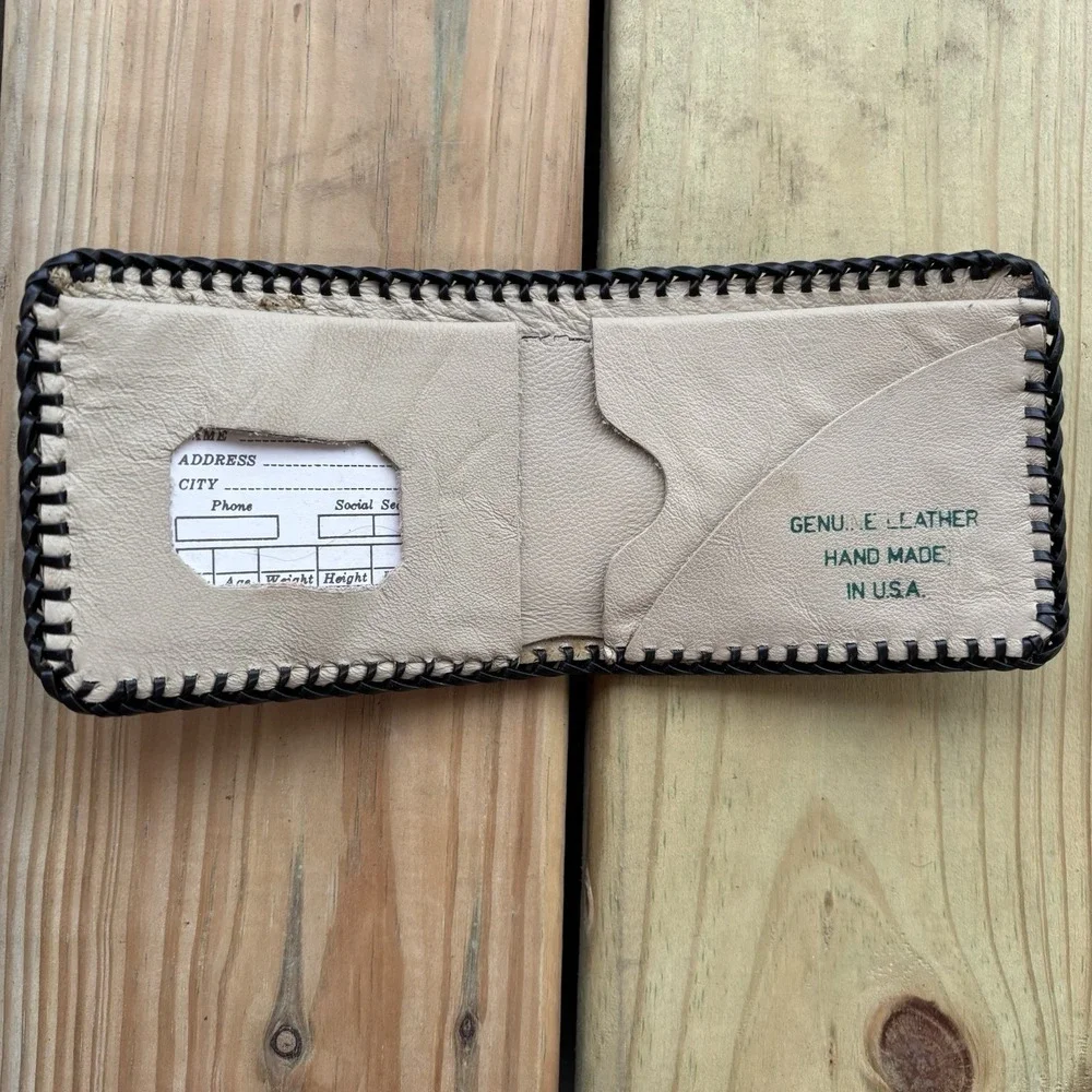 Vintage Leather Wallet Keep On Bikin Whipstitch Hand Tooled Motorcycle Bifold